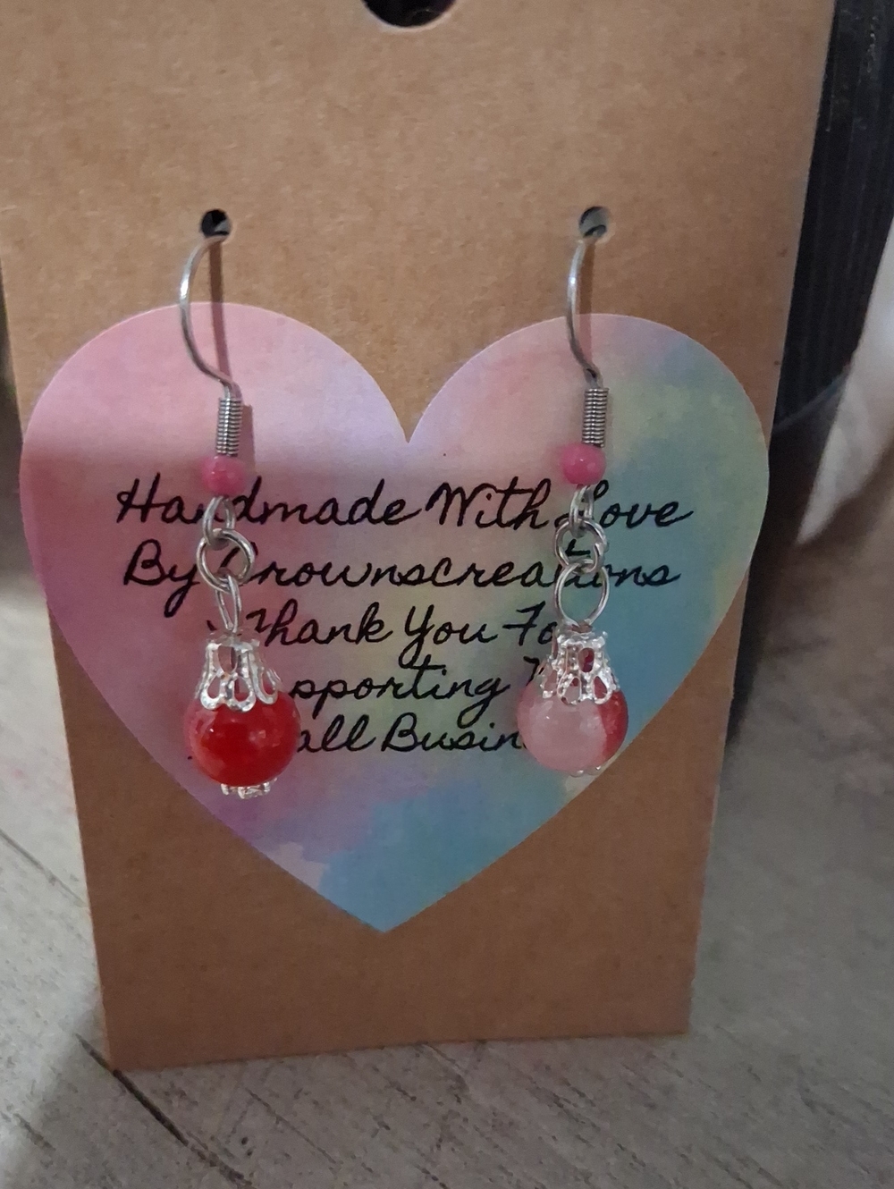 Handmade Pink and Red Beaded Dangle Earrings